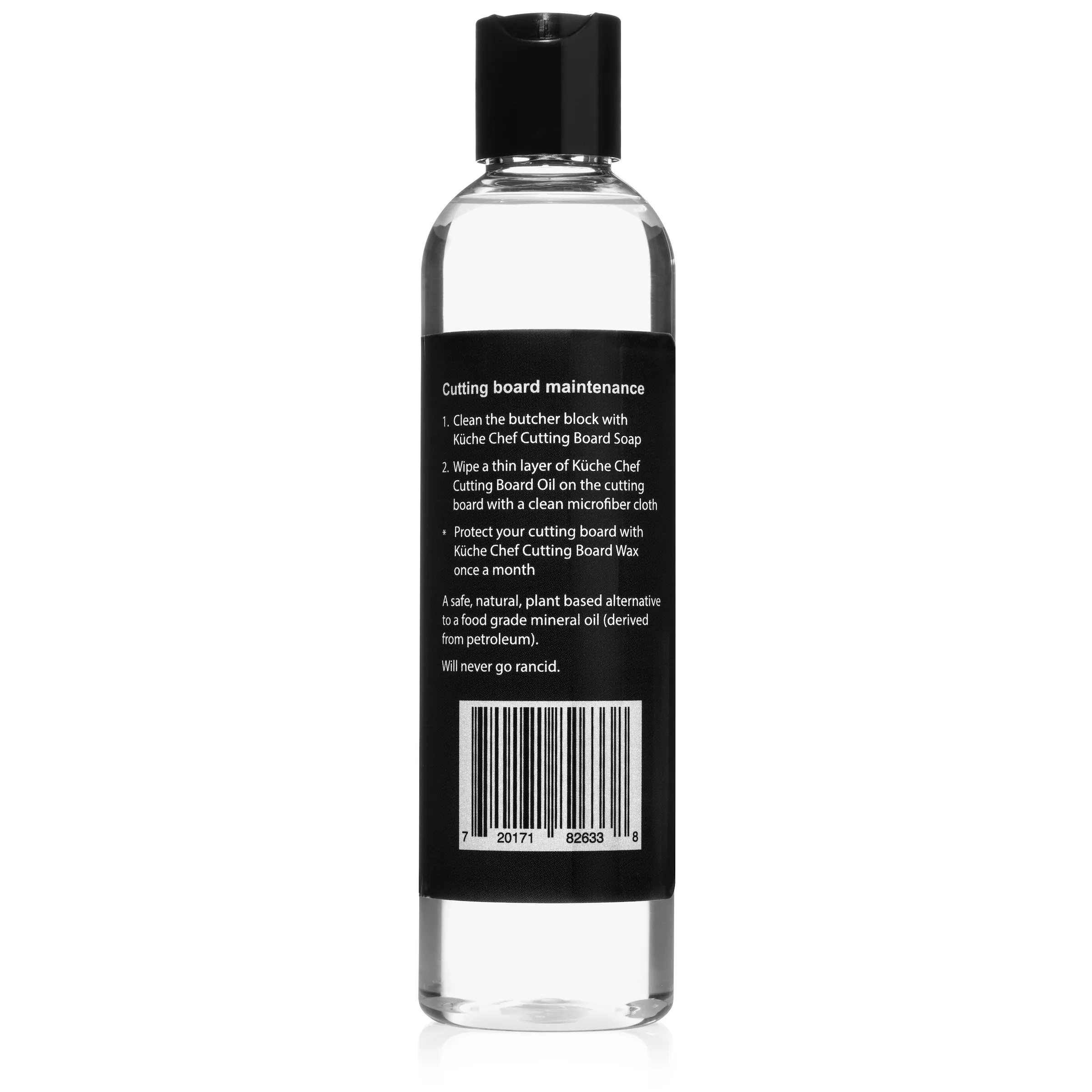 Back label of the Cutting board oil bottle with maintenance directions