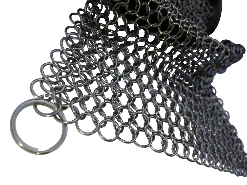 Close-up of the scrubber's smooth stainless steel rings and hanging ring